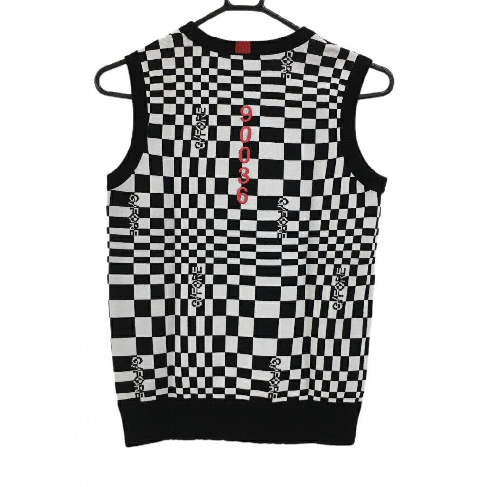 【美品】ジーフォア ニットベスト 黒×白 ブロックチェック ロゴ レディース 36(S) ...
