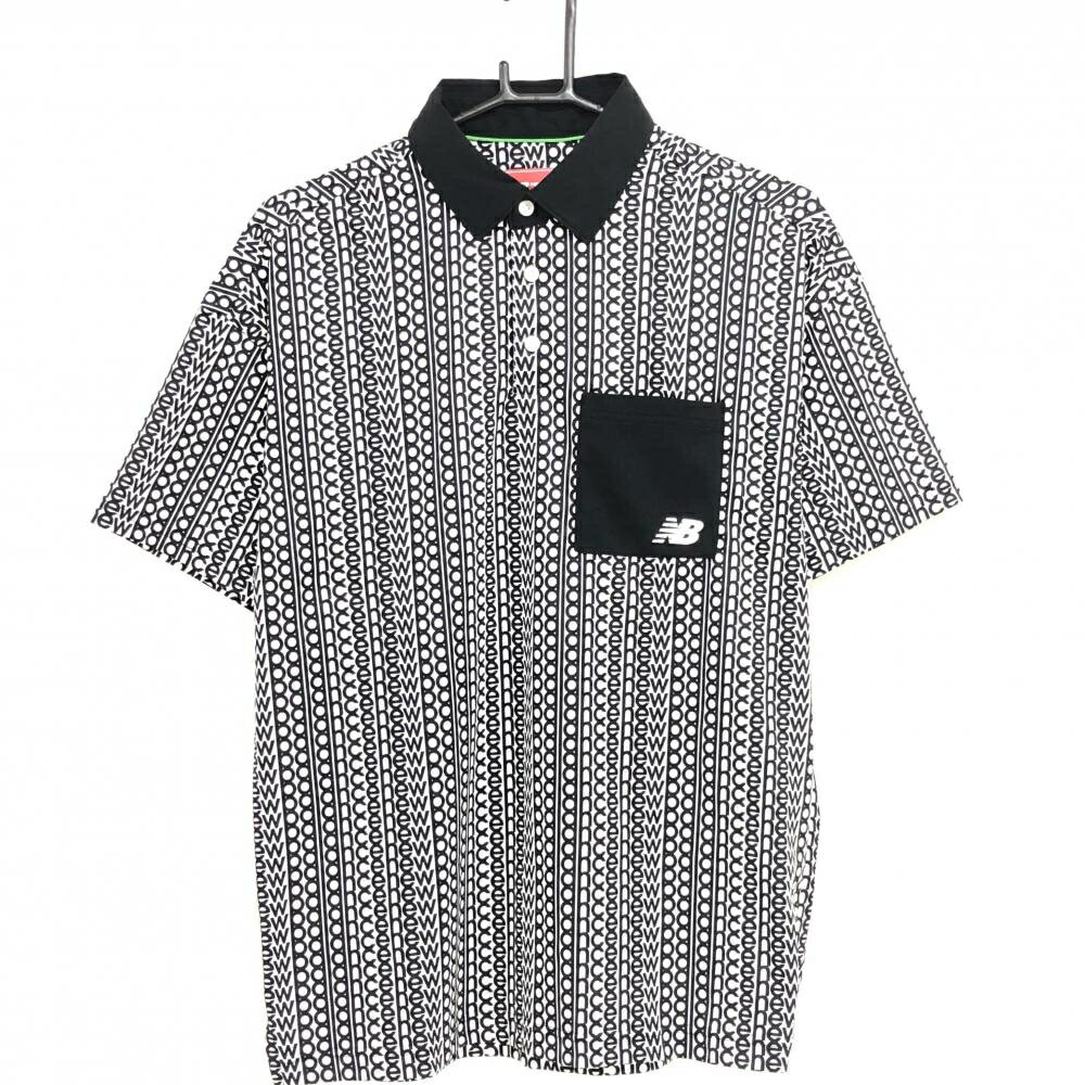 乐天商城 - 【美品】ニューバランスゴルフ 半袖ポロシャツ 黒×白 ロゴ総柄 メンズ 4(M) ゴルフウェア 2024年モデル New Balance