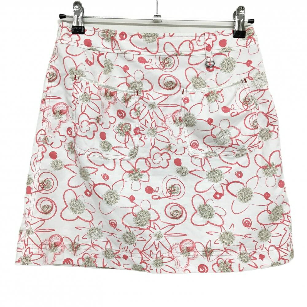 【超美品】ヒールクリーク ラップスカート 白×ピンク 花柄 レディース 40(M) ゴルフウェア Heal Creek