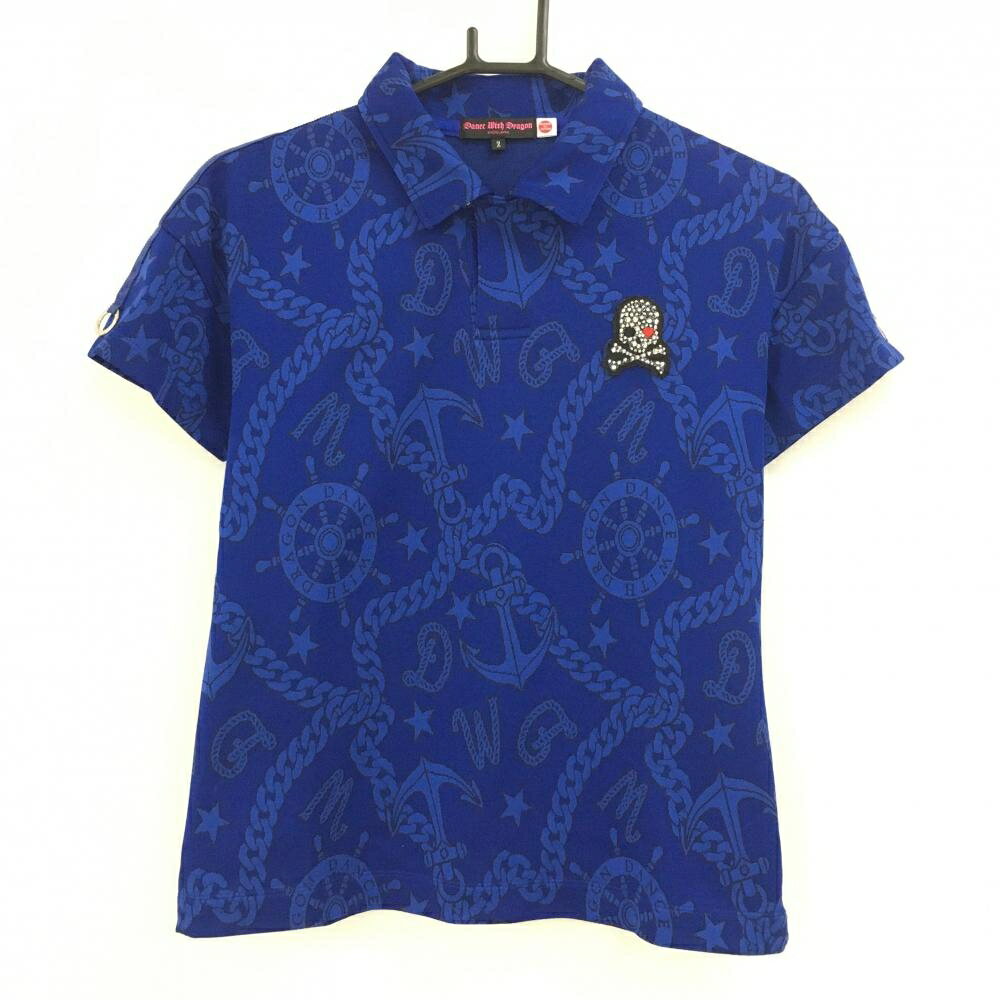 【超美品】ダンスウィズドラゴン 半袖ポロシャツ ネイビー×ブルー レディース 2(M) ゴルフウェア Dance With Dragon