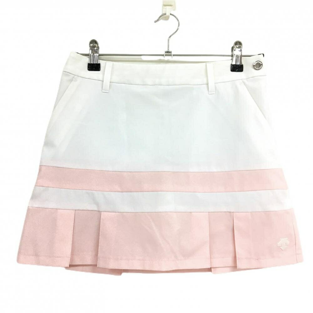 【美品】デサントゴルフ スカート 白×ピンク 裾プリーツ ストレッチ 中田英寿 内側インナーパンツ レデ..