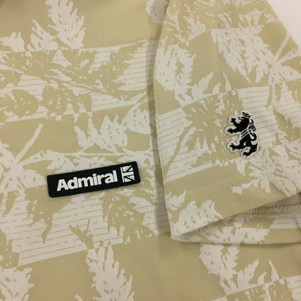 【美品】アドミラル 半袖ポロシャツ ベージュ×白 リーフ柄 メンズ M ゴルフウェア Admiral