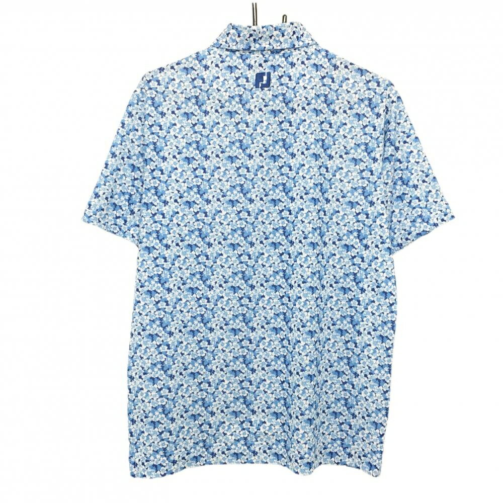 【美品】フットジョイ 半袖ポロシャツ ライトブルー×ネイビー 花柄 ボタンダウン メンズ M ゴルフウェア 2024年モデル FootJoy