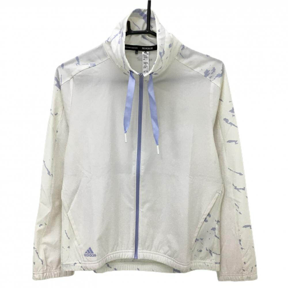 【超美品】アディダス ジャケット アイボリー×ライトパープル 背面・袖総柄 ストレッチ レディース S ゴルフウェア adidas