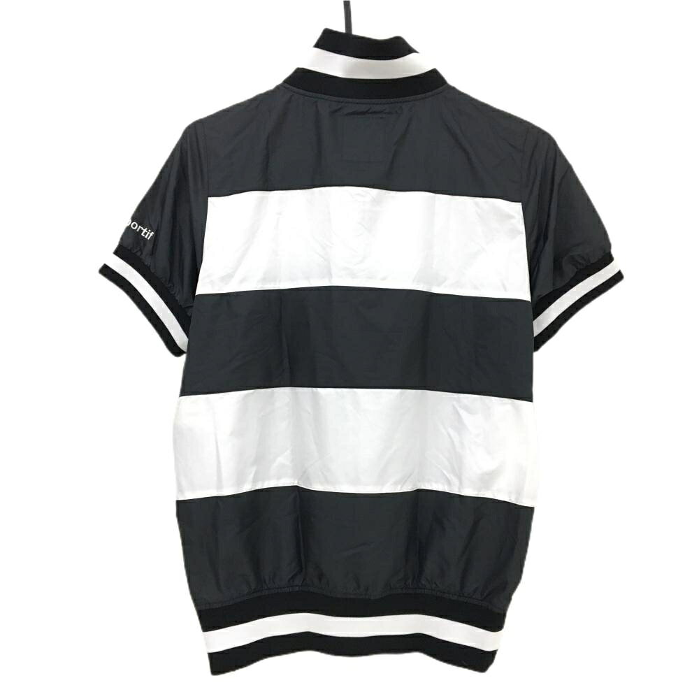 【超美品】ルコックゴルフ 半袖ブルゾン 黒×白 ハーフジップ フロントロゴ レディース M ゴルフウェア le coq sportif