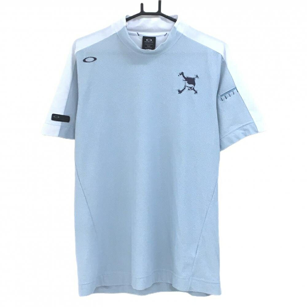 Other - 【美品】オークリー 半袖ハイネックシャツ ライトブルー×白 一部メッシュ調 ティー装着可 メンズ XL ゴルフウェア 2024年モデル Oakley