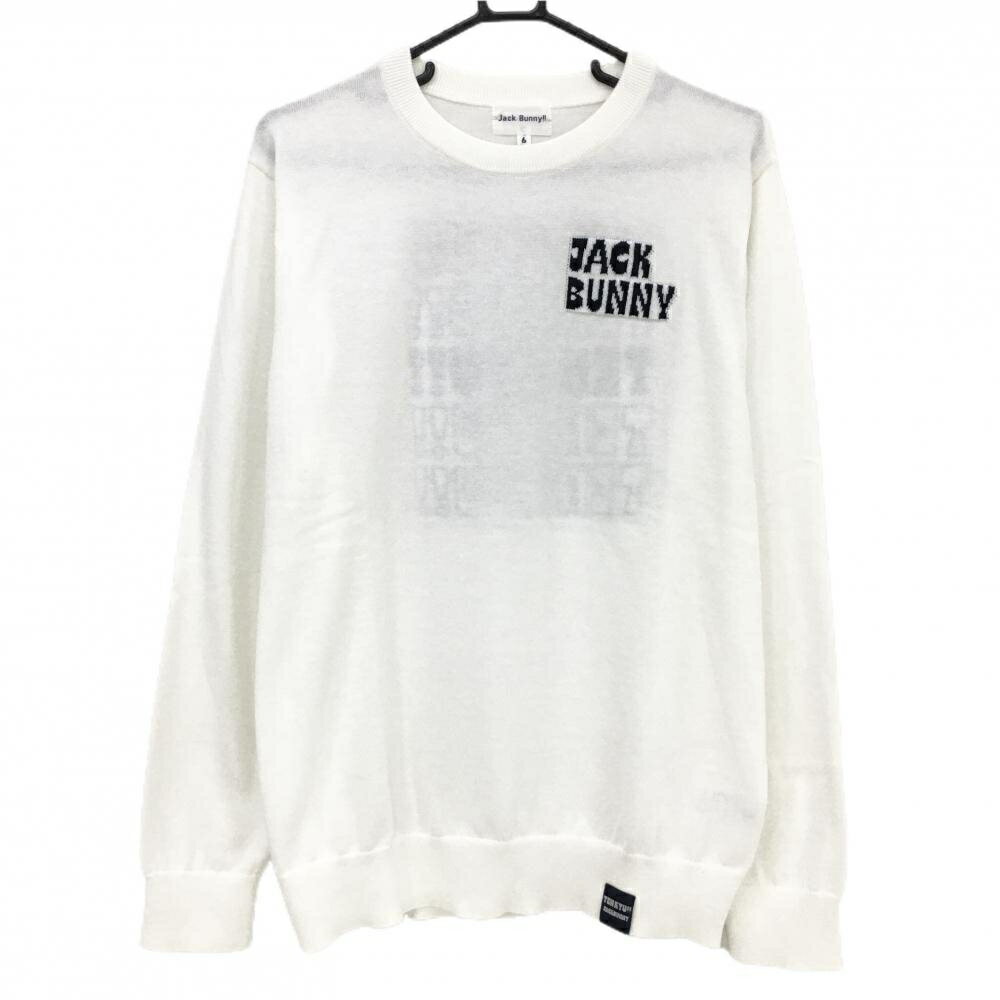 【超美品】ジャックバニー セーター 白×黒 胸ロゴ ニット メンズ 6(XL) ゴルフウェア 2023年モデル Jac..