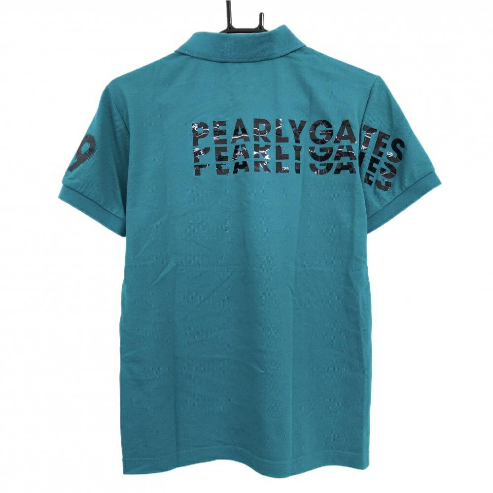 【美品】パーリーゲイツ 半袖ポロシャツ グリーン 背面ロゴ メンズ 3(S) ゴルフウェア PEARLY GATES 2