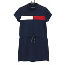 トミーヒルフィガーゴルフ 半袖ハイネックワンピース ネイビー×レッド 胸元トリコロール レディース M ゴルフウェア Tommy Hilfiger Golf