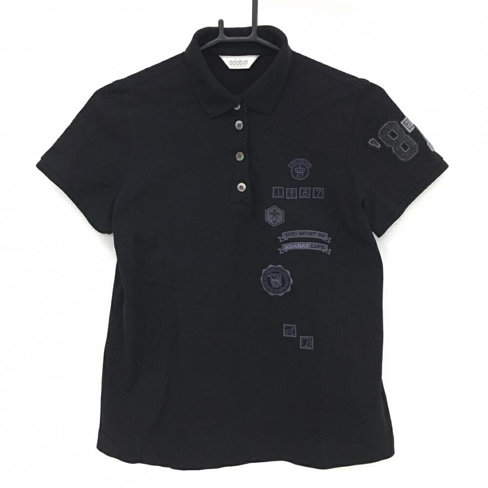 Adabat - 【美品】アダバット 半袖ポロシャツ 黒 右胸刺しゅう レディース 38(M) ゴルフウェア adabat