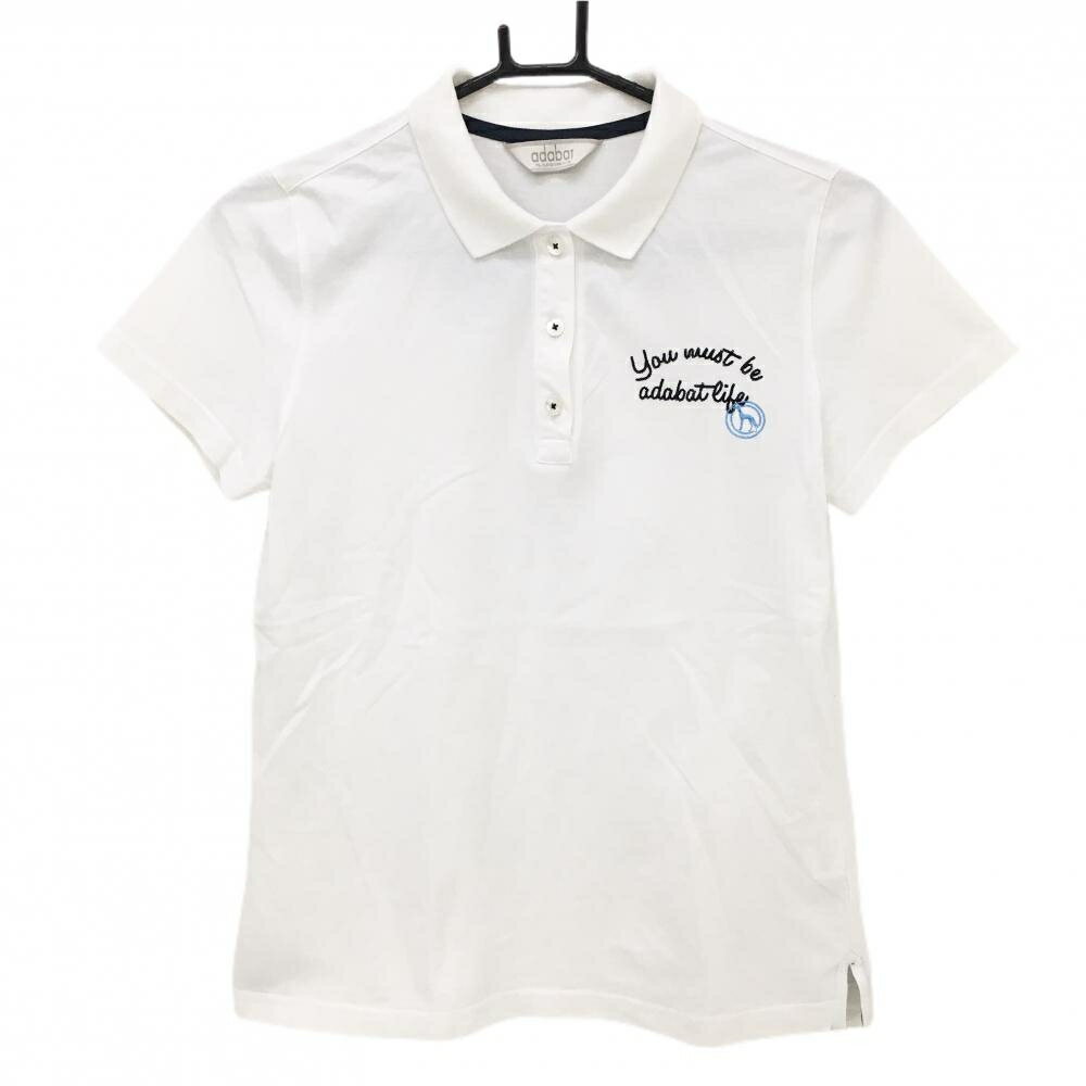 Adabat - 【超美品】アダバット 半袖ポロシャツ 白 ロゴ刺しゅう レディース 38(M) ゴルフウェア adabat