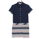 【超美品】アダバット 半袖ポロワンピース ネイビー×白 スカート部ボーダー インナーパンツ付 レディース 38(M) ゴルフウェア adabat
