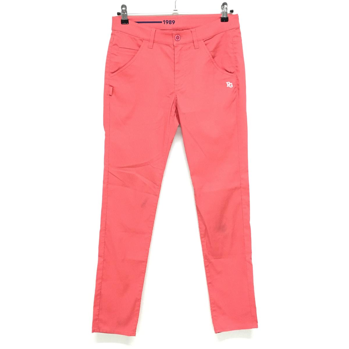 【美品】パーリーゲイツ パンツ オレンジレッド ストライプ ストレッチ レディース 1(M) ゴルフウェア 2024年モデル PEARLY GATES