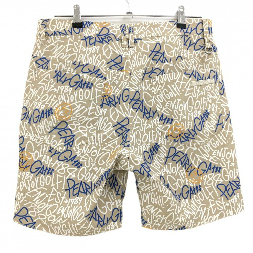 【超美品】パーリーゲイツ ハーフパンツ ベージュ×白×ブルー 英字総柄 メンズ 4(M)...
