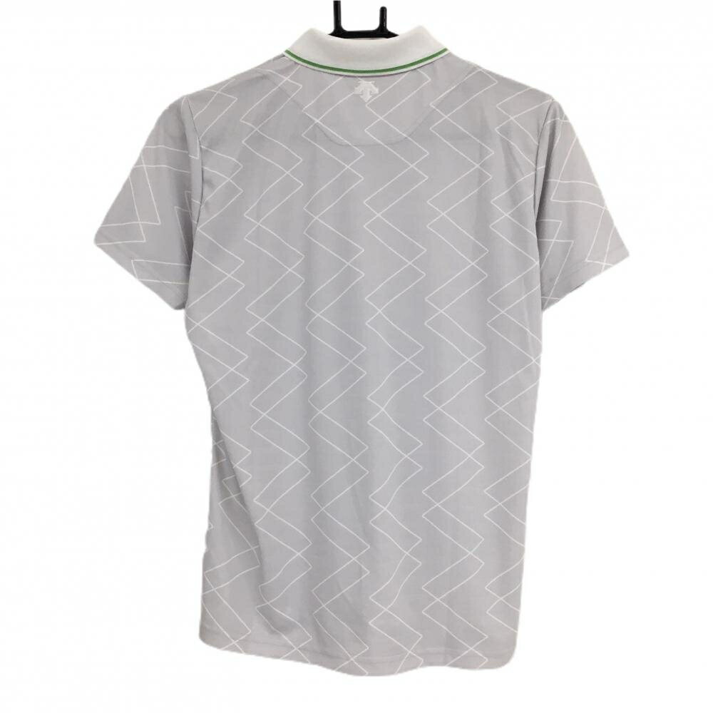 スリクソンbyデサント 半袖ポロシャツ ライトグレー×白 総柄 ロゴ刺しゅう レディース L ゴルフウェア SRIXON