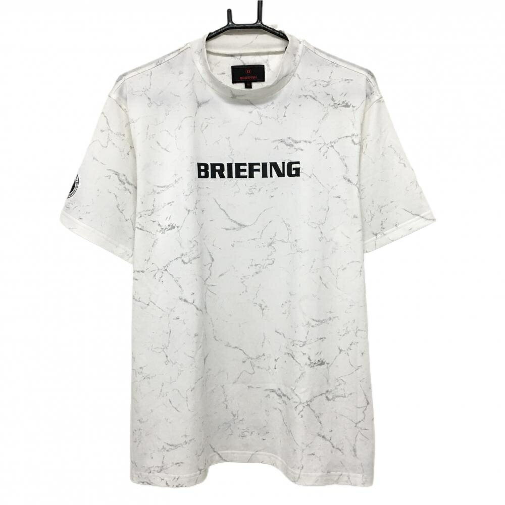 【当店ポイント5倍！スーパーセル期間中限定】【美品】ブリーフィング 半袖ハイネックシャツ 白×グレー 総柄 フロントロゴ メンズ M ゴルフウェア 2023年モデル BRIEFING