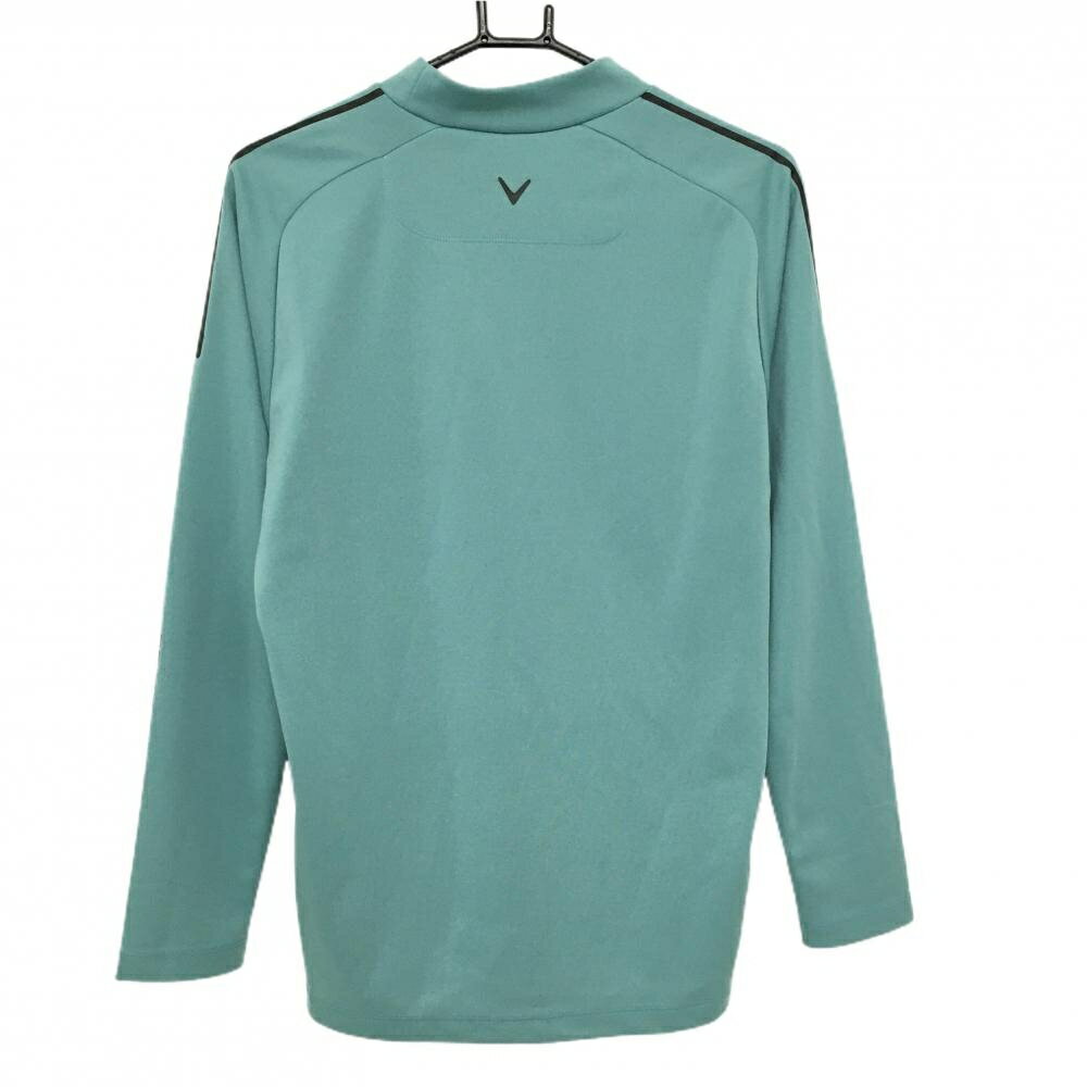 【美品】キャロウェイ 長袖ハイネックシャツ ライトブルー系×黒 肩ライン ロゴプリント メンズ M ゴルフウェア Callaway