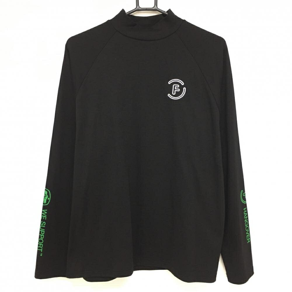【超美品】クラブハウス 長袖ハイネックシャツ 黒×グリーン 袖ロゴ メンズ Middle ゴルフウェア CLUB HAUS