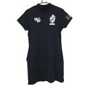 【美品】パーリーゲイツ 半袖ハイネックワンピース ネイビー×白 ロゴプリント レディース 0(S) ゴルフウェア PEARLY GATES