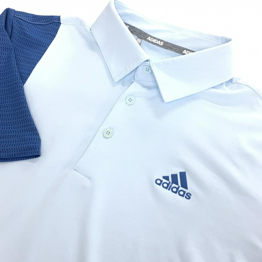 【美品】アディダス 半袖ポロシャツ ライトブルー×ブルー バイカラー 一部総柄 メ...