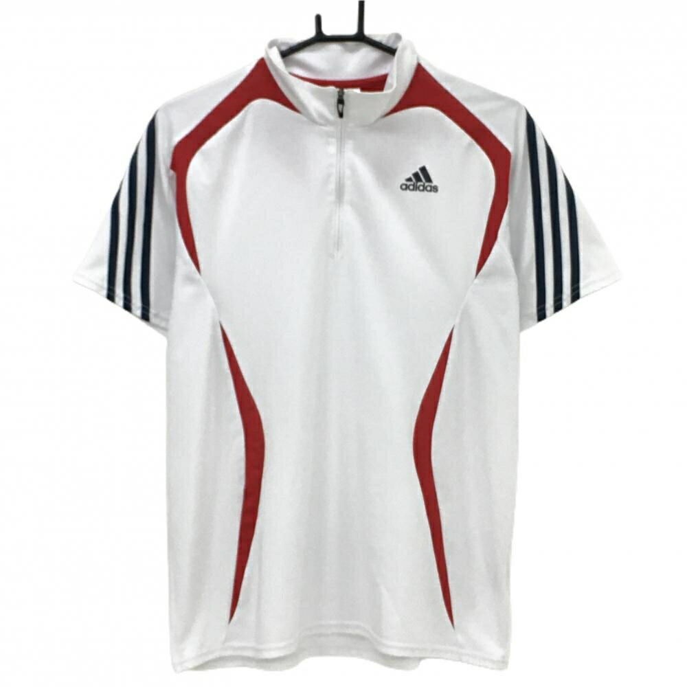 アディダス 半袖ハイネックシャツ 白×ネイビー×レッド ハーフジップ メンズ O ゴルフウェア adidas