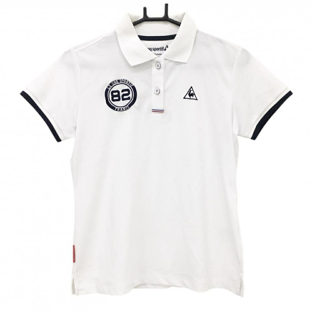 ルコックゴルフ 半袖ポロシャツ 白×ネイビー 一部トリコロール レディース L ゴルフウェア le coq sportif