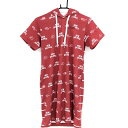 【美品】ニューバランスゴルフ フード付き半袖ワンピース レッド×白 ロゴ総柄 レディース 1(M) ゴルフウェア New Balance