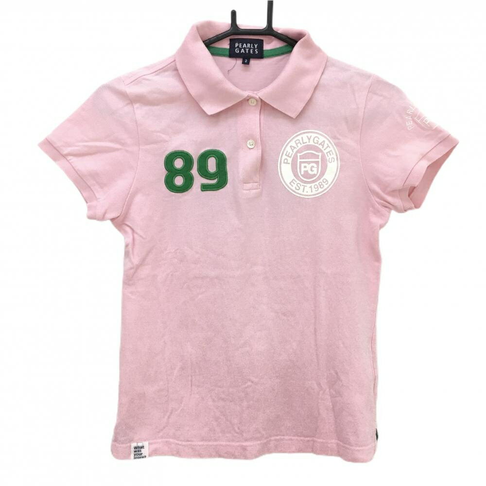 パーリーゲイツ 半袖ポロシャツ ピンク ロゴ白 レディース 2 ゴルフウェア PEARLY GATES