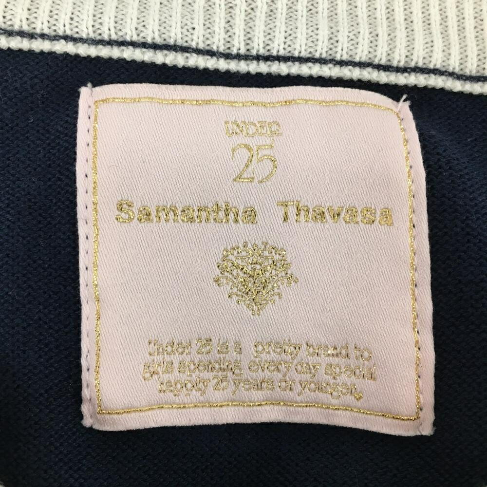 サマンサタバサUNDER25 セーター ネイビー×白 バックロゴ Vネック ニット レディース M ゴルフウェア Samantha Thavasa
