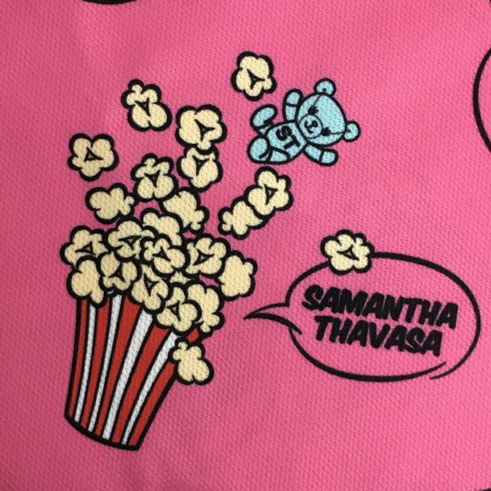 サマンサタバサUNDER25 半袖ポロシャツ ピンク×レッド ポップコーン柄 クマ レディース M ゴルフウェア Samantha Thavasa