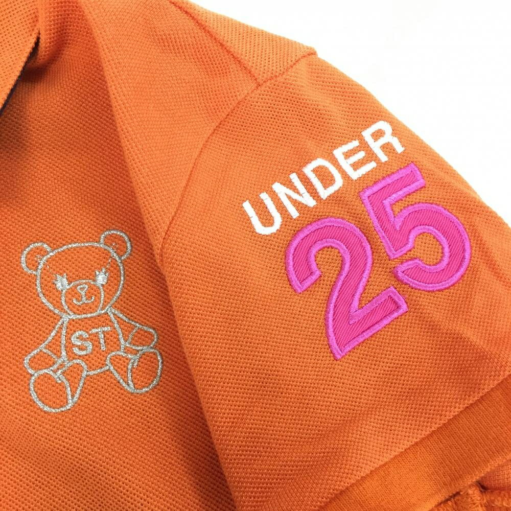 サマンサタバサUNDER25 半袖ポロシャツ オレンジ 袖ロゴピンク クマ刺しゅう レディース M ゴルフウェア Samantha Thavasa
