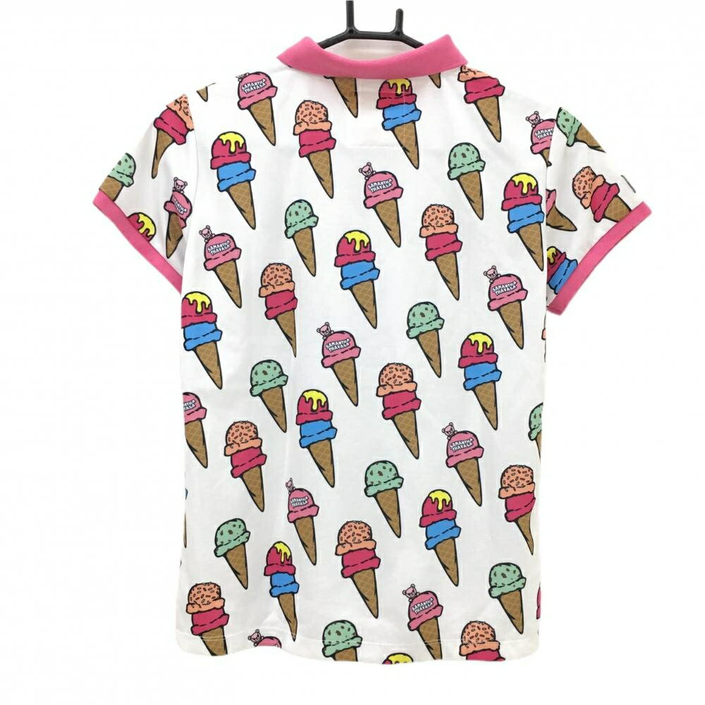 【美品】サマンサタバサUNDER25 半袖ポロシャツ 白×ピンク アイス柄 クマ レディース M ゴルフウェア Samantha Thavasa
