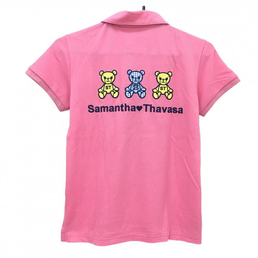 【美品】サマンサタバサUNDER25 半袖ポロシャツ ピンク ロゴ白 レディース M ゴルフウェア Samantha Thavasa