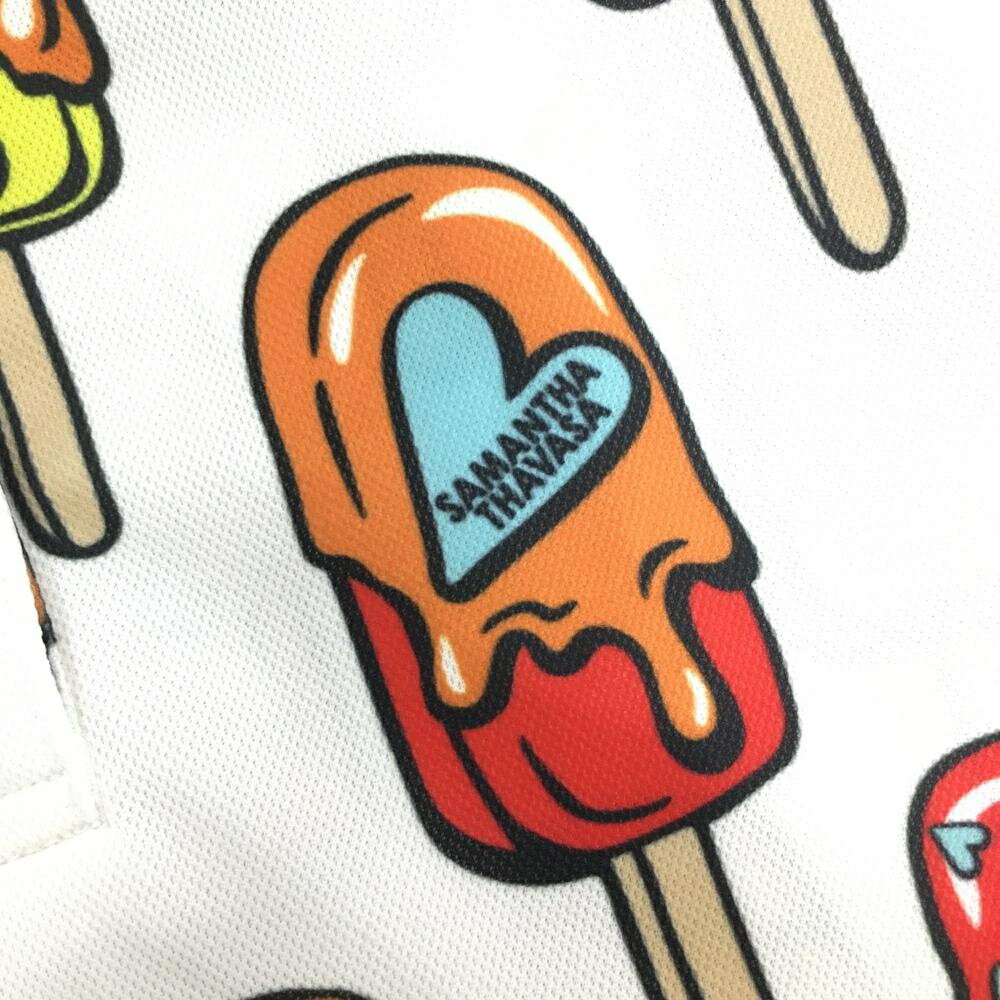 サマンサタバサUNDER25 半袖ポロシャツ 白×オレンジ アイス柄 クマ レディース M ゴルフウェア Samantha Thavasa