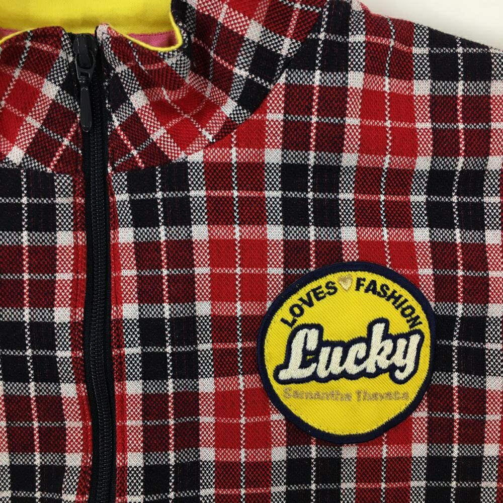 【美品】サマンサタバサNo.7 半袖ハイネックワンピース レッド×ネイビー チェック柄 レディース 38(M) ゴルフウェア Samantha Thavasa