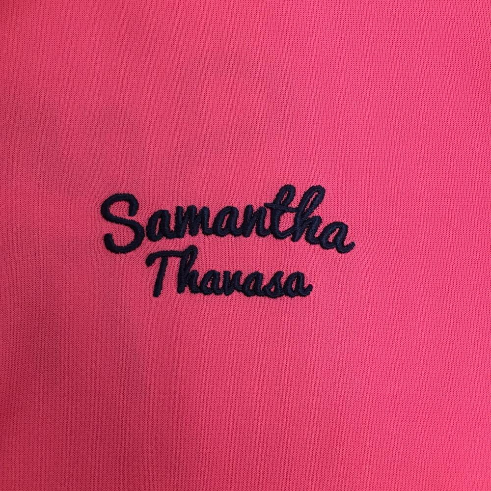 サマンサタバサUNDER25 長袖ポロシャツ ピンク×白 ロゴネイビー レディース M ゴルフウェア Samantha Thavasa