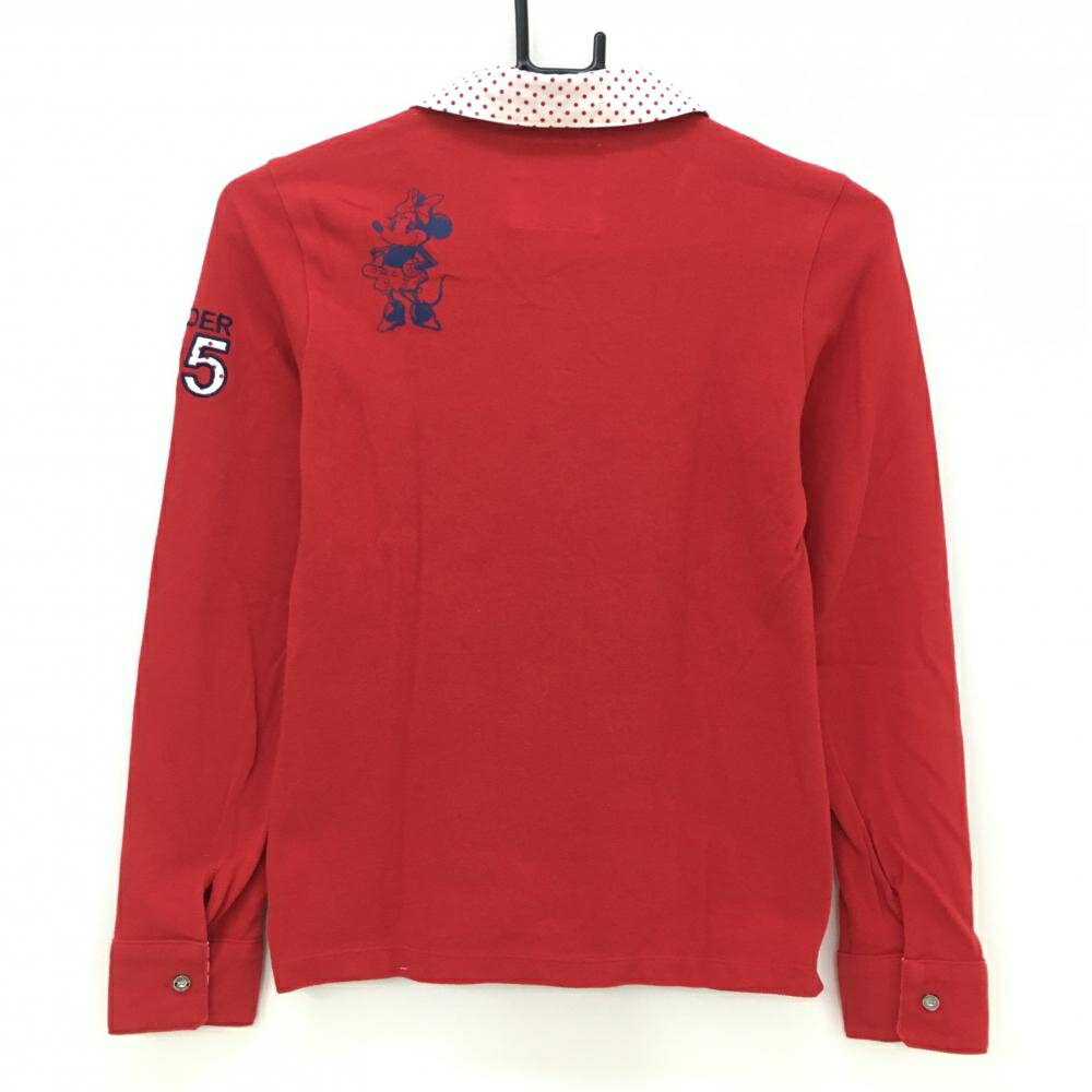 【美品】サマンサタバサ×Disney 長袖ポロシャツ レッド×白 襟ドット ミニーマウス レディース M ゴルフウェア Samantha Thavasa