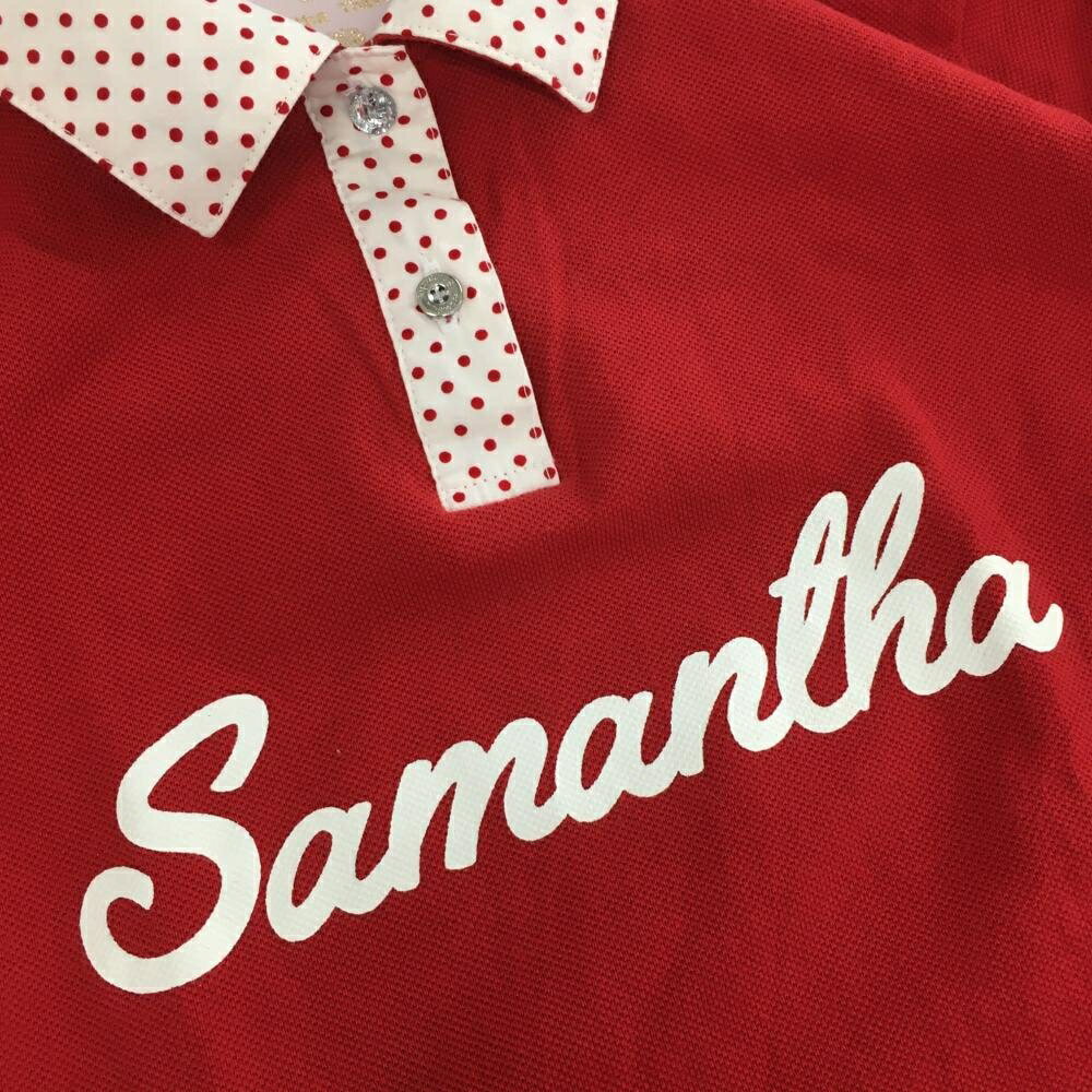 【美品】サマンサタバサ×Disney 長袖ポロシャツ レッド×白 襟ドット ミニーマウス レディース M ゴルフウェア Samantha Thavasa