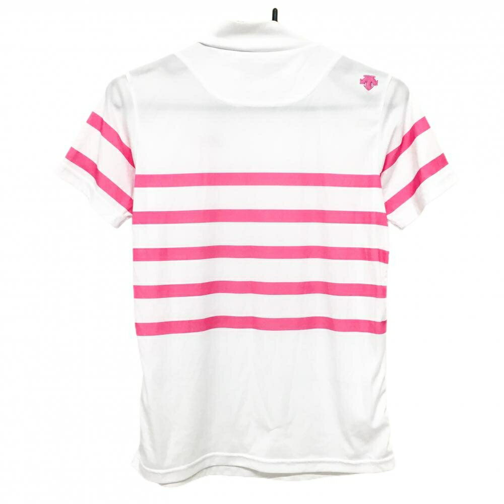 【超美品】スリクソンバイデサント 半袖ハイネックシャツ 白×ピンク ボーダー レディース M ゴルフウェア SRIXON