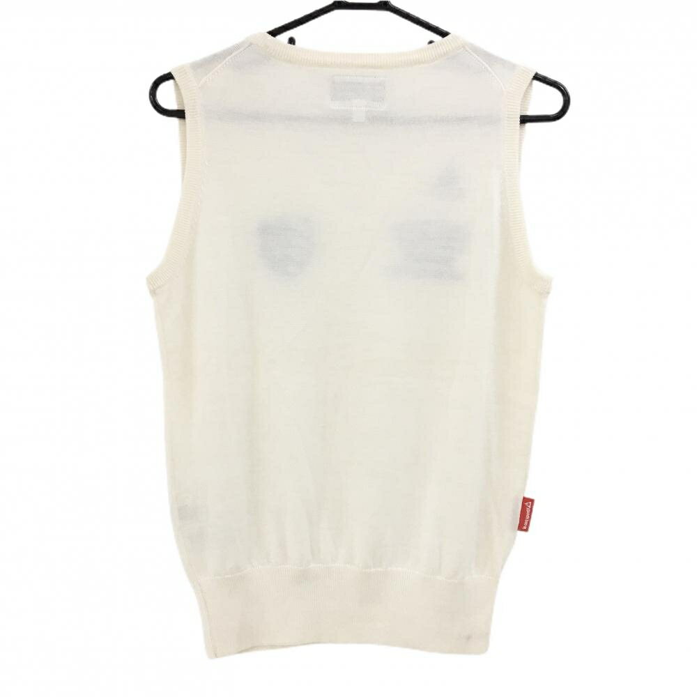 ルコックゴルフ ニットベスト 白×ネイビー ウール混 Vネック レディース L ゴルフウェア le coq sportif