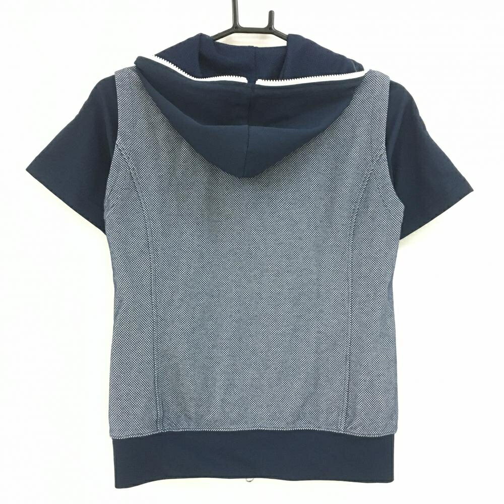 【超美品】ビバハート 半袖ジップパーカー ネイビー×白 裏地メッシュ 袖ロールアップ可 レディース 40(M) ゴルフウェア VIVA HEART