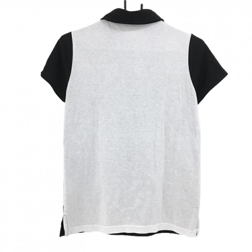 【美品】デルソル 半袖ポロシャツ 黒×白 ロゴ刺しゅう レディース L ゴルフウェア DELSOL