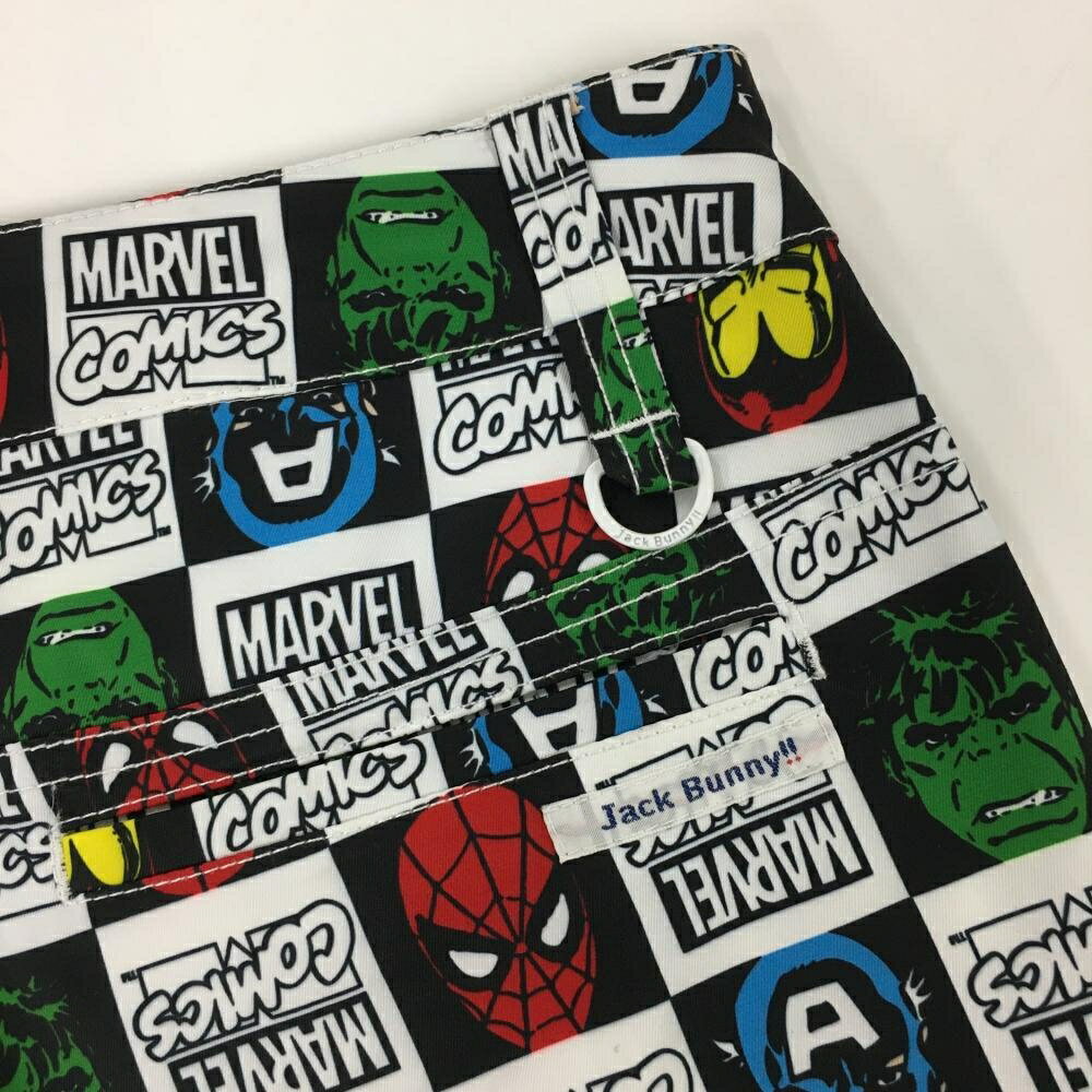 【超美品】ジャックバニー×MARVEL ショートパンツ 白×黒×マルチカラー マーベル総柄 レディース 2(L) ゴルフウェア Jack Bunny