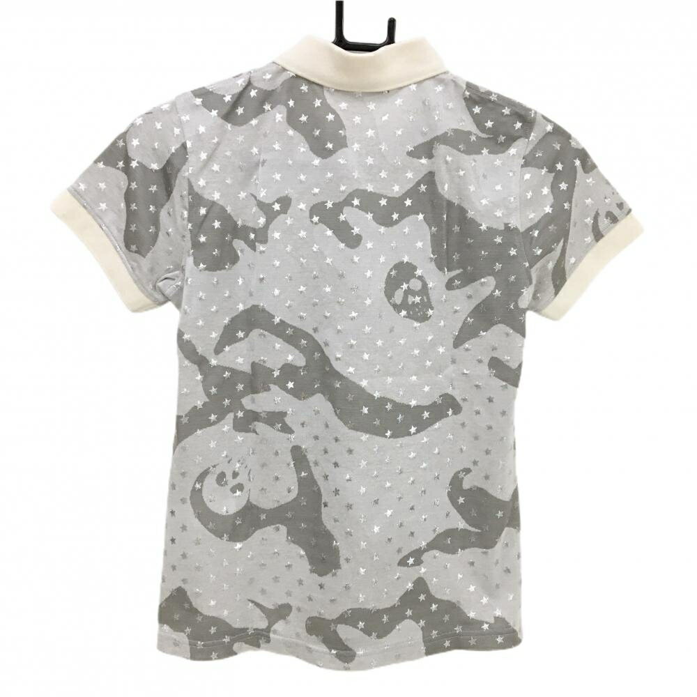 【ポイント10倍！楽天スーパーセール期間限定】【超美品】マークアンドロナ 半袖ポロシャツ グレー×シルバー 星柄 迷彩 スカル レディース S ゴルフウェア MARK＆LONA