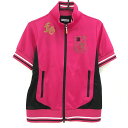 【美品】フィラゴルフ 半袖ジャケット ピンク×黒 胸元ロゴ刺しゅう レディース L ゴルフウェア FILA GOLF