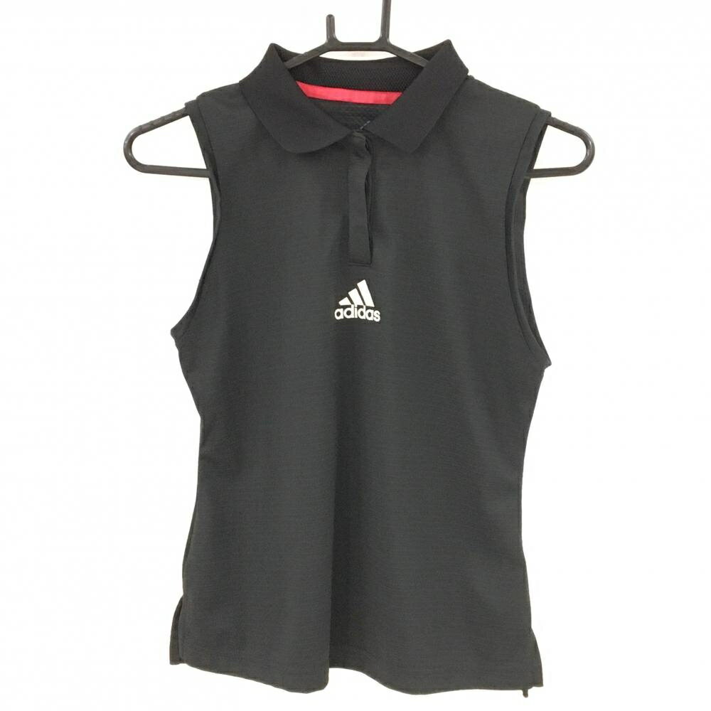 【美品】アディダス ノースリーブポロシャツ 黒 フロントロゴ レディース S ゴルフウェア adidas