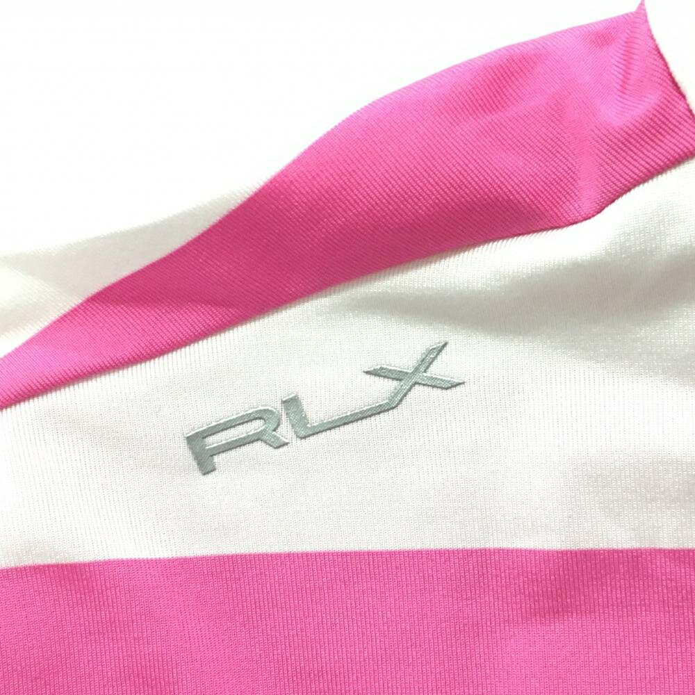 【超美品】RLXラルフローレン 半袖ハイネックシャツ 白×ピンク ボーダー ハーフジップ レディース XS ゴルフウェア Ralph Lauren