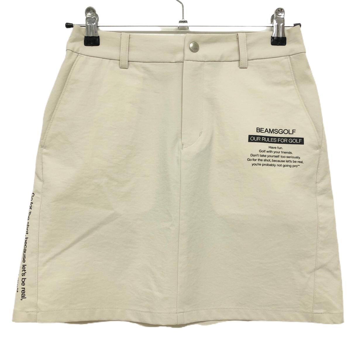 【美品】ビームスゴルフ スカート ライトベージュ×黒 ロゴプリント レディース S ゴルフウェア BEAMS G..
