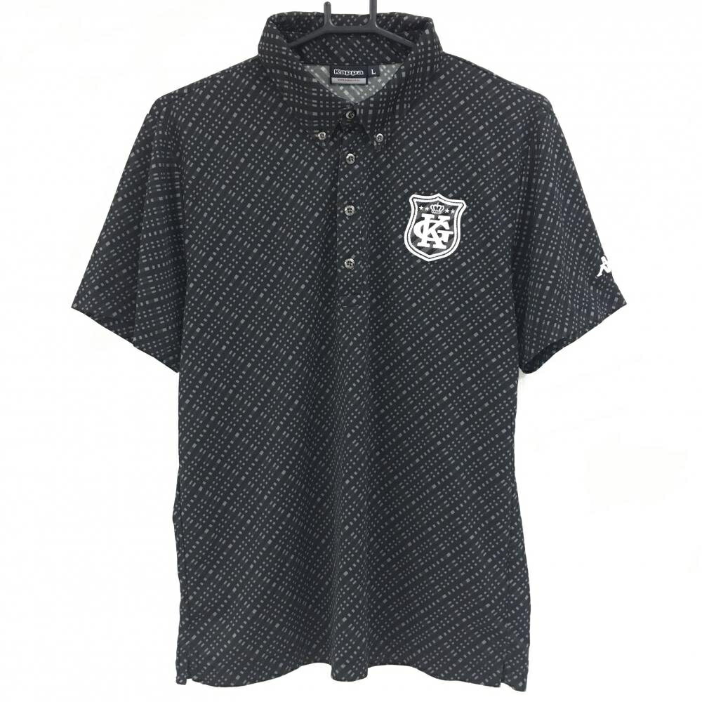 Kappa - 【超美品】カッパ 半袖ポロシャツ 黒×グレー 総柄 袖ロゴ 胸元ワッペン メンズ L ゴルフウェア Kappa