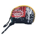 【超美品】ラッセルノ ボールケース 黒×イエロー×レッド 総柄 ルチャマスク 小物入れゴルフ RUSSELUNO